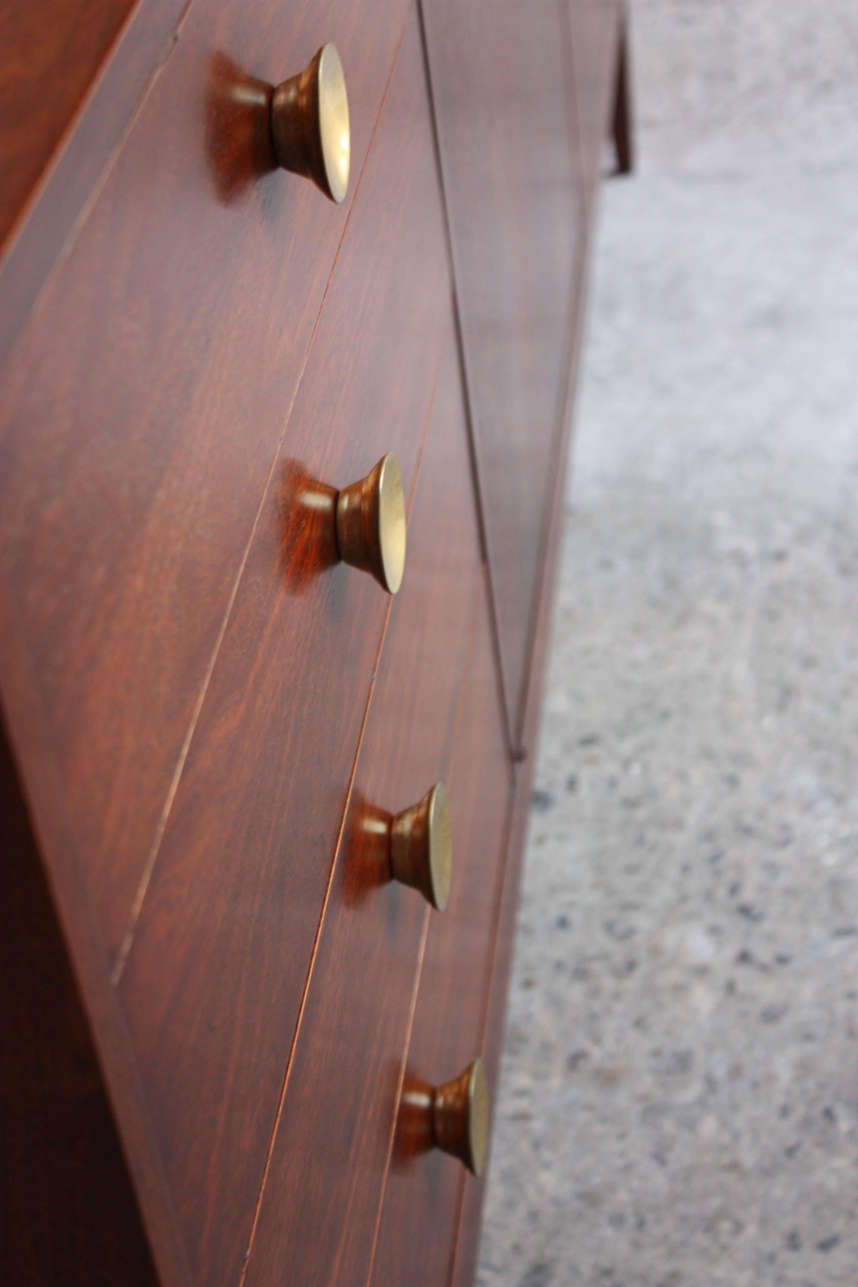 American Mid-Century Walnut and Brass Credenza after Paul McCobb