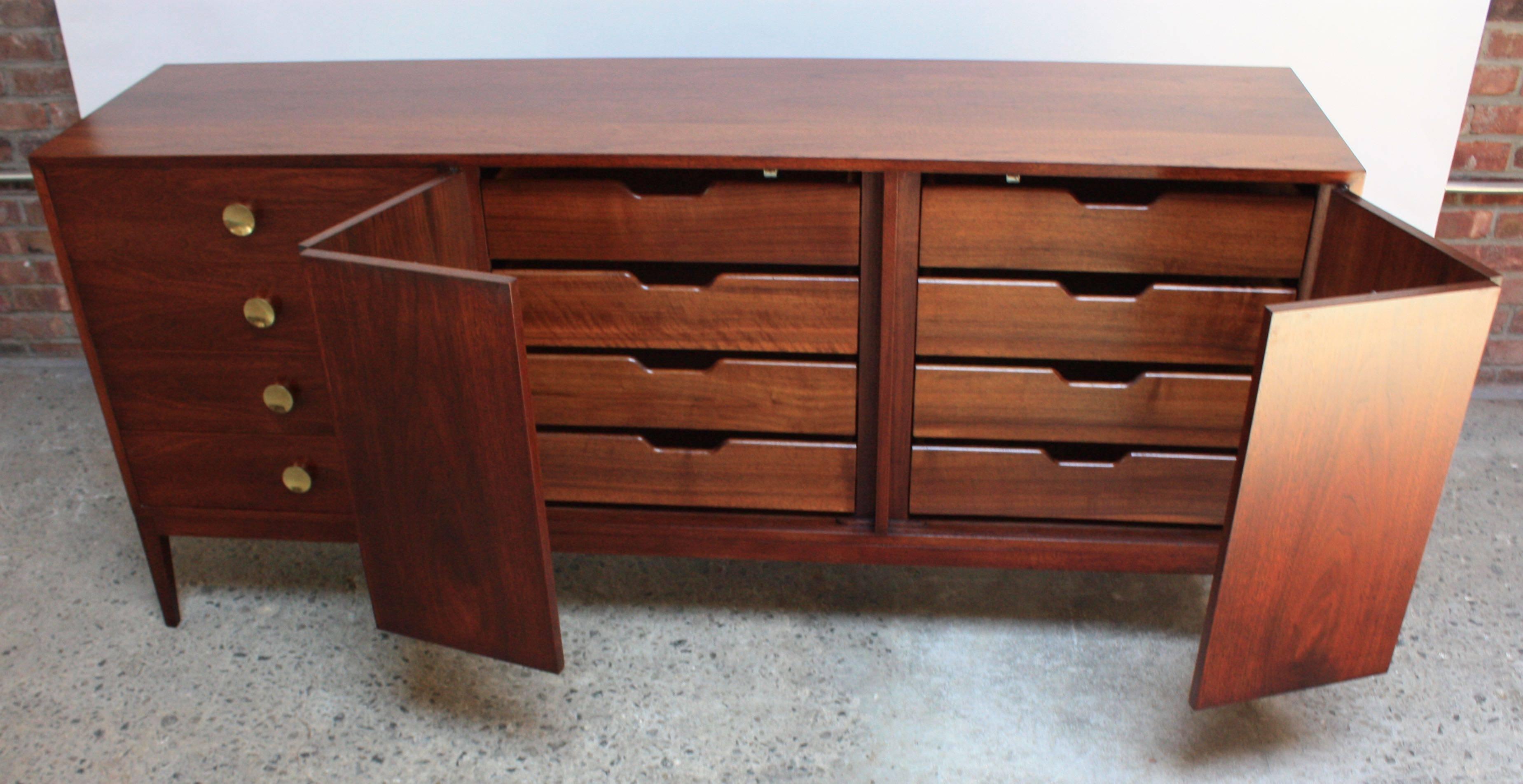 Mid-20th Century Mid-Century Walnut and Brass Credenza after Paul McCobb