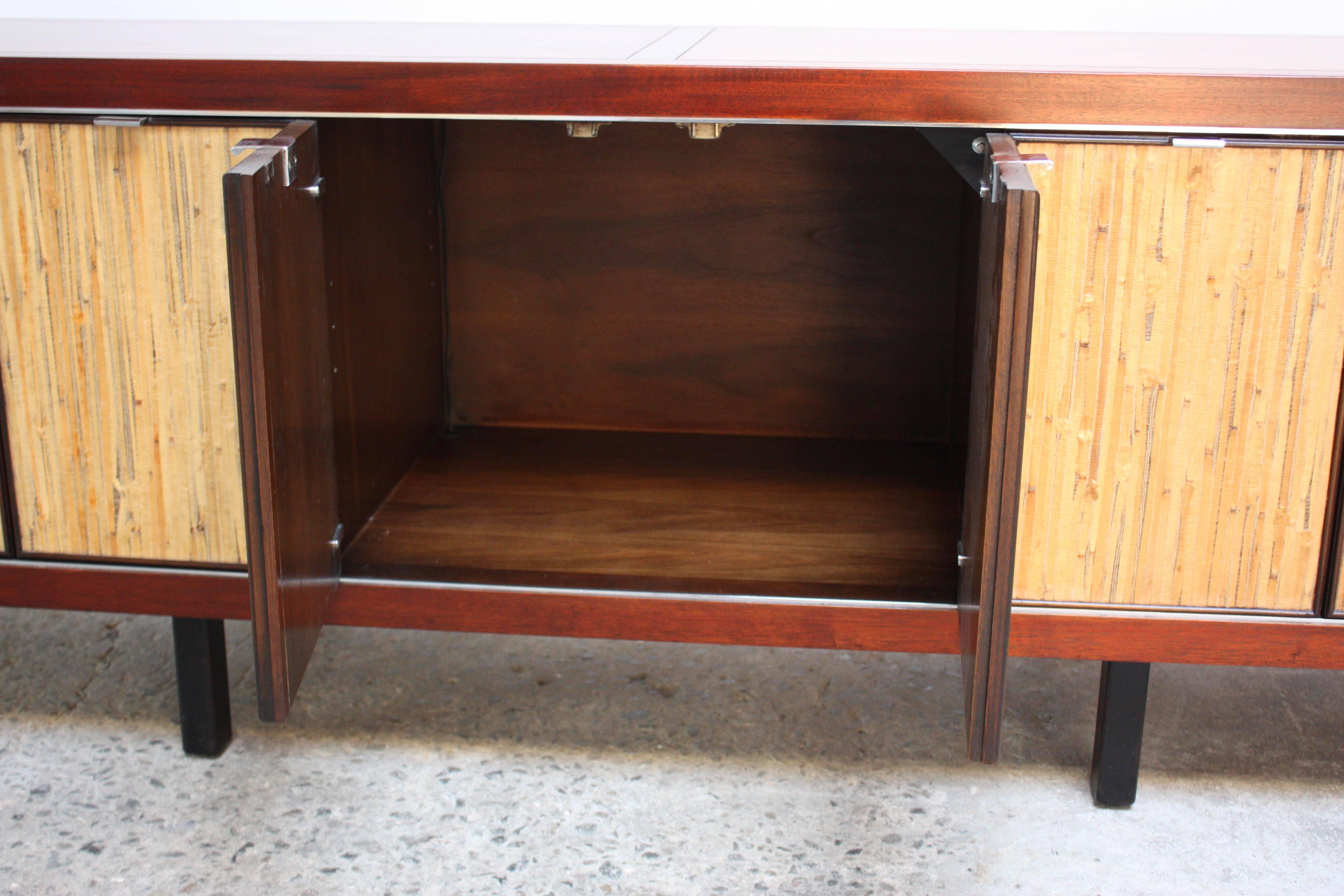 Painted 1970s Walnut, Bamboo and Cherry Credenza after Harvey Probber