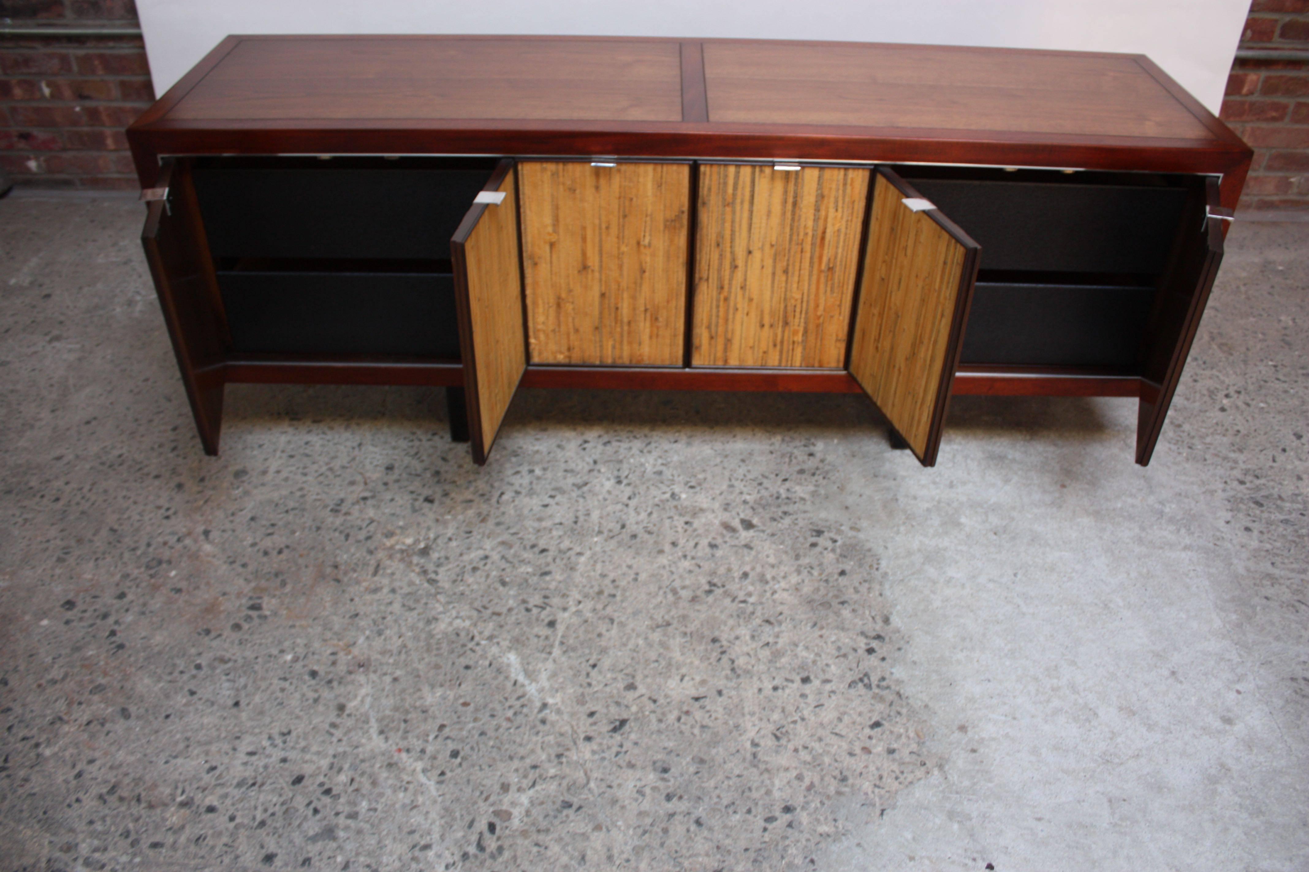 Late 20th Century 1970s Walnut, Bamboo and Cherry Credenza after Harvey Probber