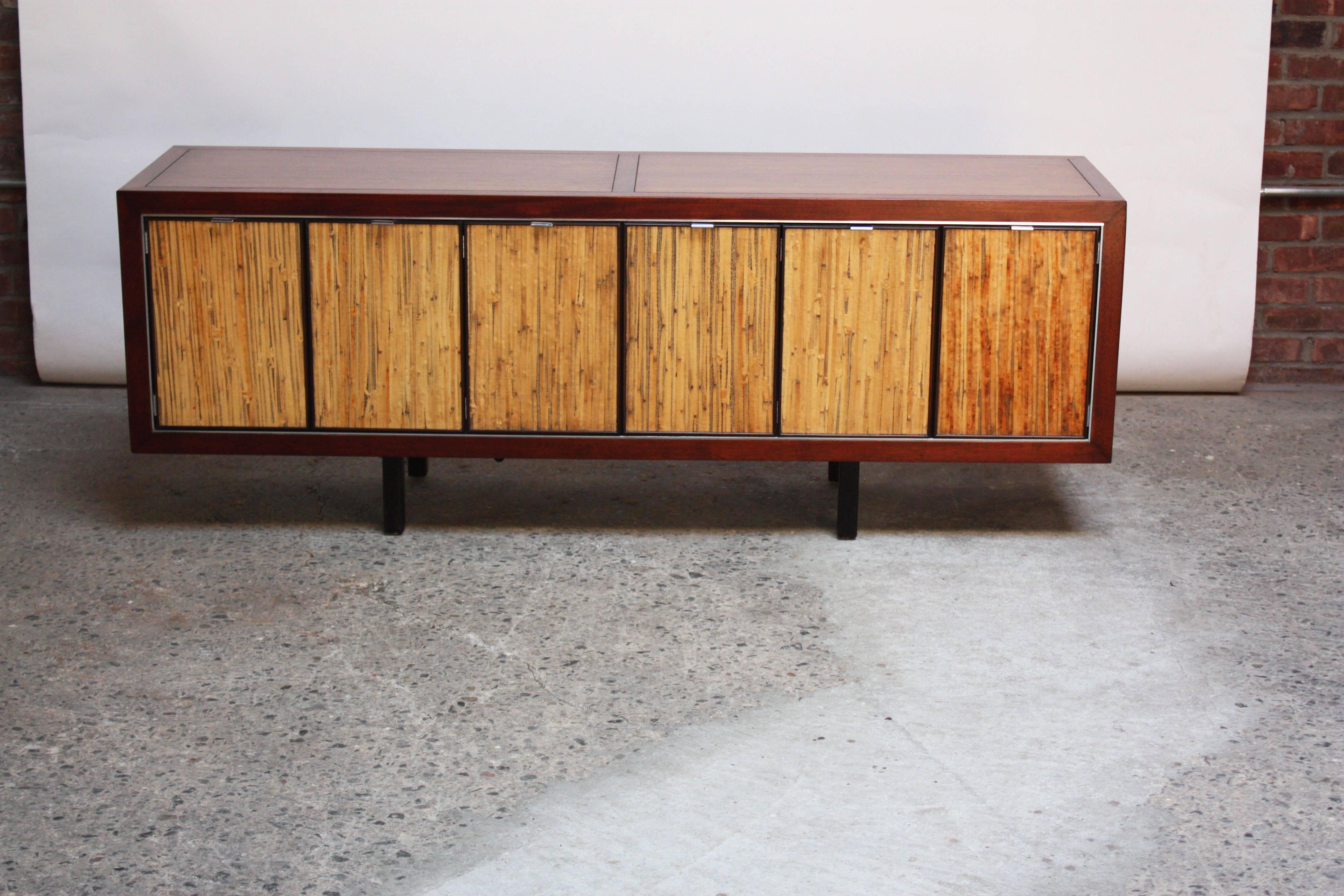 1970s Walnut, Bamboo and Cherry Credenza after Harvey Probber 3