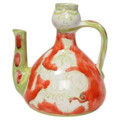 Vintage Italian Hand Painted Ceramic Figural Pitcher Vase by Giovanni de Simone