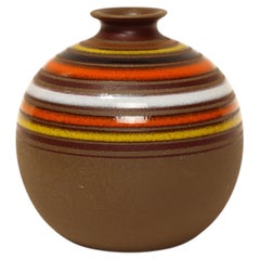 Vintage Italian Aldo Londi for Bitossi Brown Ceramic "Fascie Colorate" Orb Vase