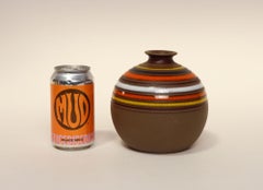 Vintage Italian Aldo Londi for Bitossi Brown Ceramic "Fascie Colorate" Orb Vase