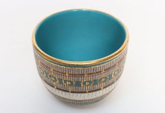 Bol vintage italien « Seta » en céramique turquoise et dorée, créé par Aldo Londi pour Bitossi