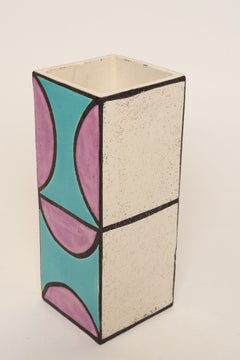 Vintage Turquoise and Purple Glazed Ceramic Vase by Aldo Londi for Bitossi Italy
