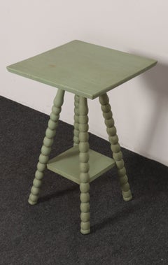 Vintage Folk Art Two Tier Mint Green Bobbin Side Table
