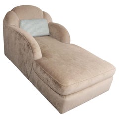 Chaise longue vintage in stile Art Déco in ciniglia color taupe con piedini a zoccolo ebanizzati