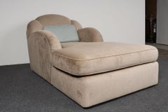 Chaise longue vintage in stile Art Déco in ciniglia color taupe con piedini a zoccolo ebanizzati