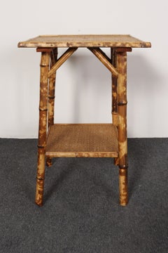 Antique Aesthestic Movement Victorian Burnt Bamboo Tortoise Shell Side Table