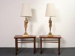 Pair of Vintage Male and Female Figural Carved Table Lamps by Clifford C Stasack