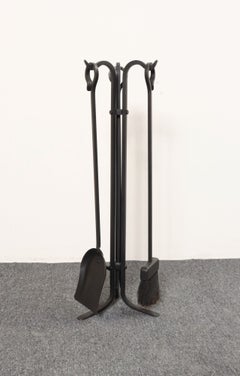 Vintage Hand-Forged Iron Fireplace / Fire Tool Set with Poker, Shovel, and Brush