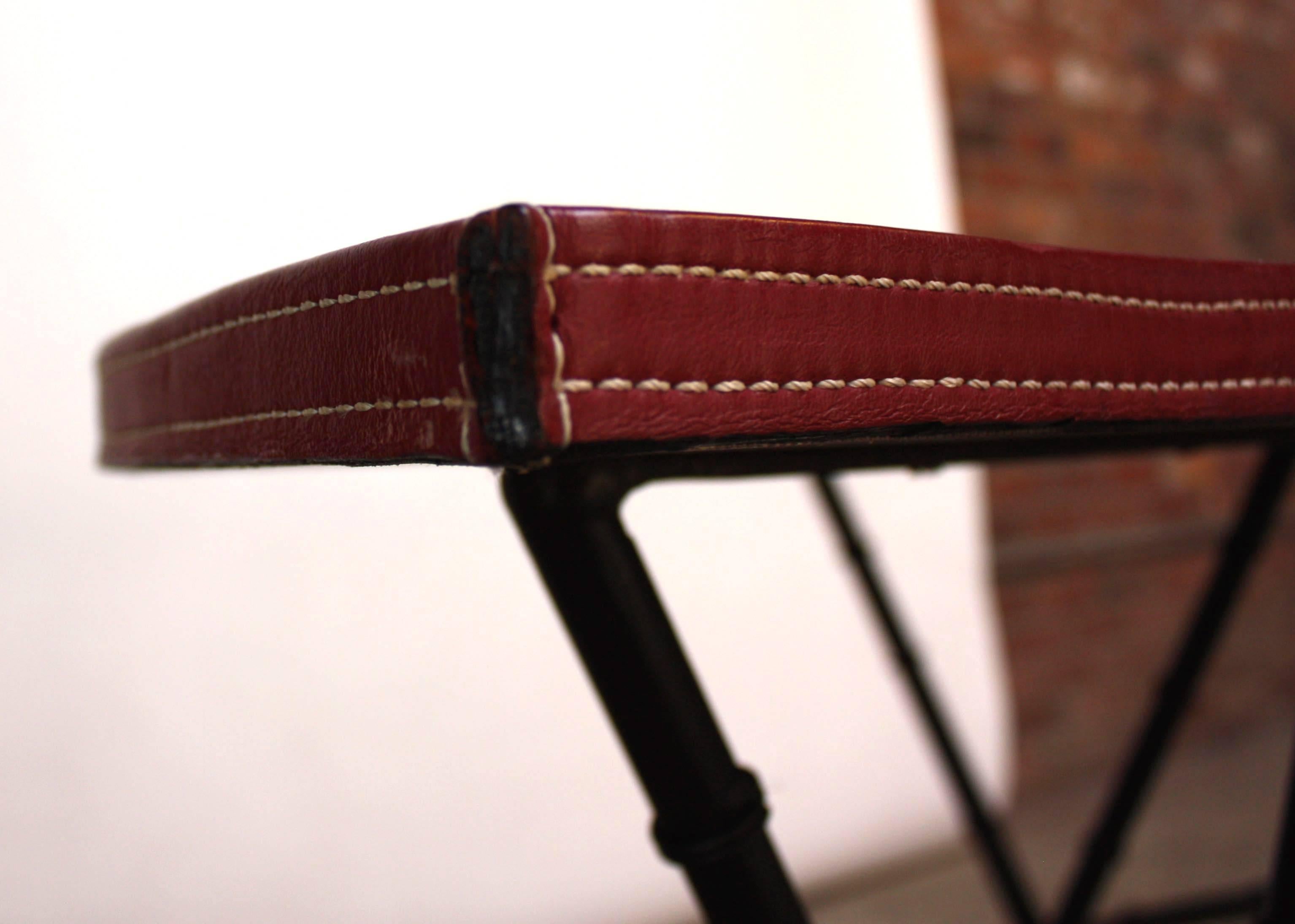 Leather and Faux-Bamboo Demilune Desk / Table after Jacques Adnet 3