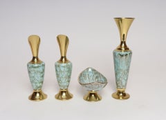 Collection of Four Vintage Dutch Delftware Porcelain and Brass Vessels and Ewers