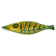 Italian Modernist Yellow, Orange, and Green Glazed Ceramic Fish Form Vide Poche