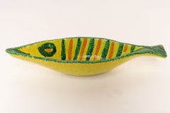Italian Modernist Yellow, Orange, and Green Glazed Ceramic Fish Form Vide Poche