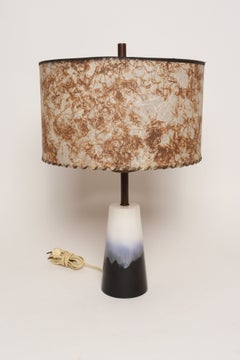 Vintage Atomic Aladdin Matte Blue and White Glazed Ceramic Table Lamp with Shade