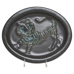 Plaque vintage en céramique marron mat « Tiger » de David Gil pour Bennington Potters