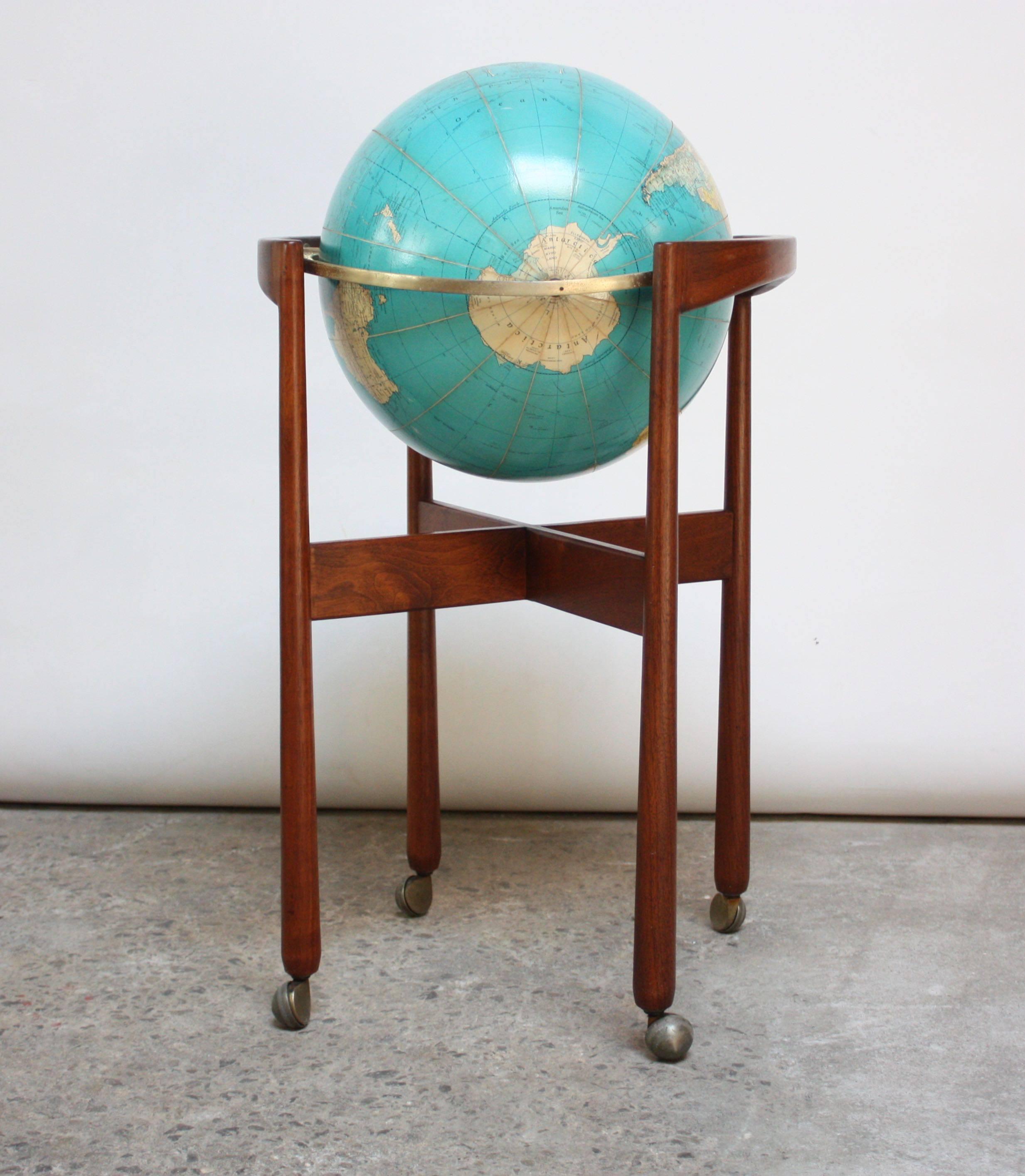 Jens Risom Sculptural Walnut Globe Stand on Casters 1