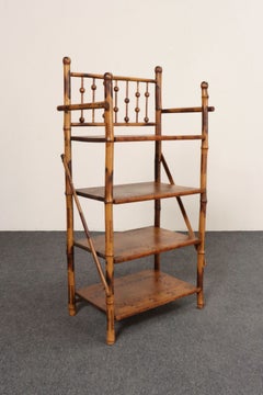 English Aesthestic Movement Burnt Bamboo Four Shelf Curio / Etagere / Bookshelf