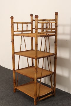Victorian Style Torched Bamboo and Grasscloth Four-Tier Etagere / Bookshelf