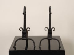 Antique Arts and Crafts Style Hand-Forged Serpentine / Snake Form Andirons