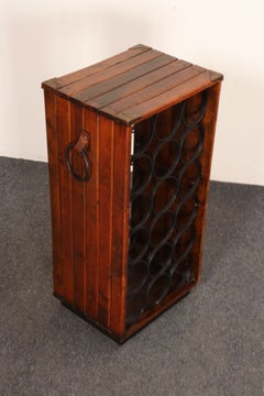 Vintage Walnut, Iron, Brass, and Leather Wine Rack by Arthur Umanoff for Arleigh
