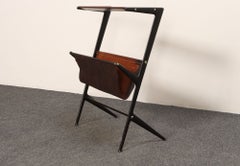 Vintage Italian Magazine Table in Walnut, Leather, and Metal Attr. to Ico Parisi