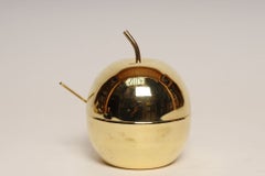 Vintage Italian Modernist Polished Brass Apple-Form Mela Sugar Bowl with Spoon