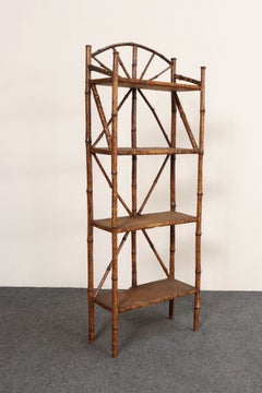 Aesthetic Movement Faux Tortoise Shell Bamboo and Grasscloth Etagere / Bookshelf