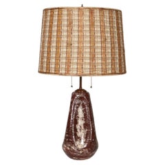 Vintage Burgundy and White Mottled Glazed Ceramic Organic Table Lamp with Shade