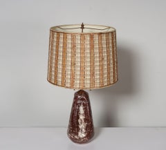 Vintage Burgundy and White Mottled Glazed Ceramic Organic Table Lamp with Shade
