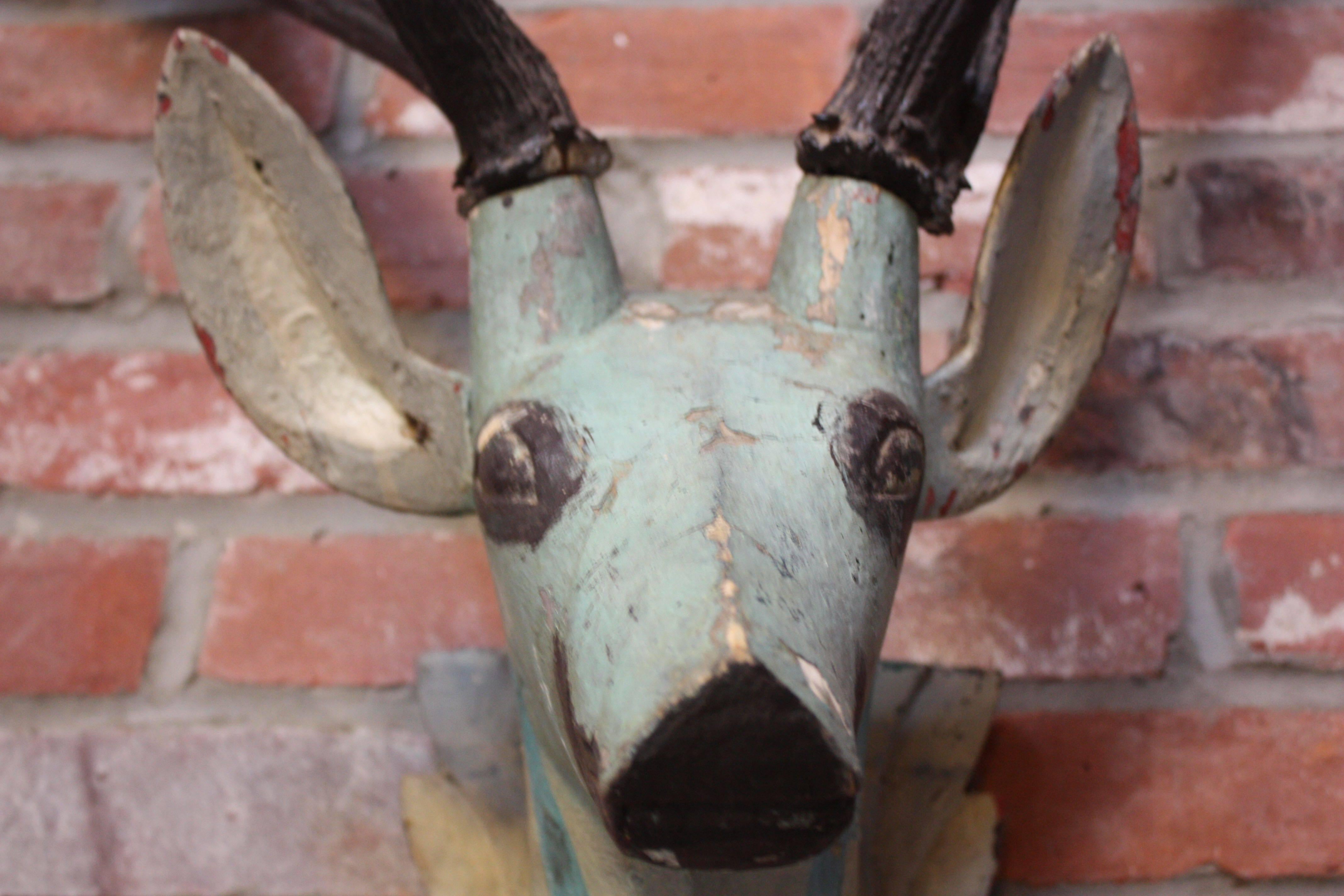 Mid-20th Century Pair of Folk Art Hand-Painted Mounted Deer Heads