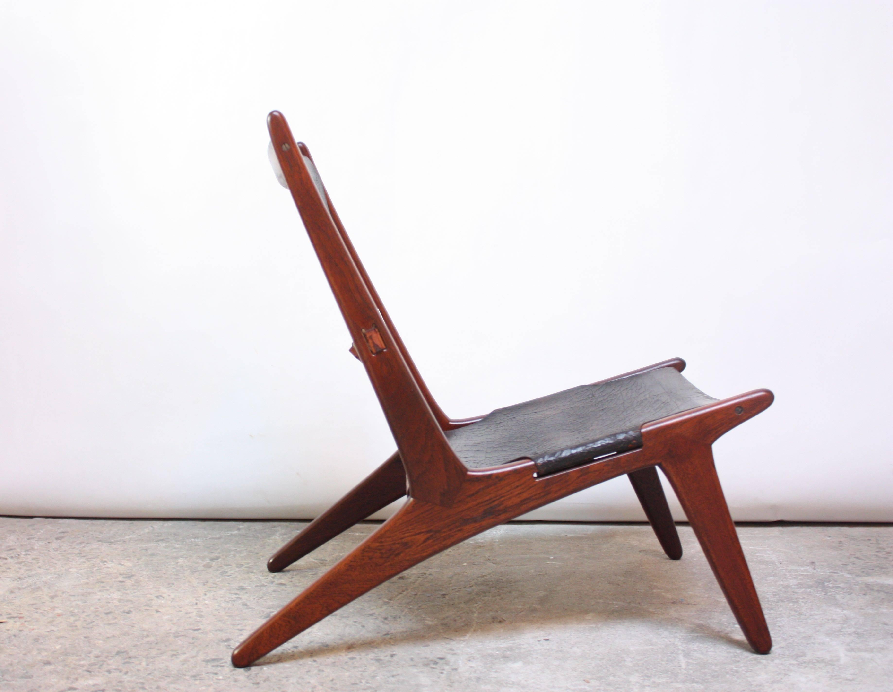Mid-Century Modern Swedish Teak and Leather Hunting Chair Model #204 by Uno and Östen Kristiansson