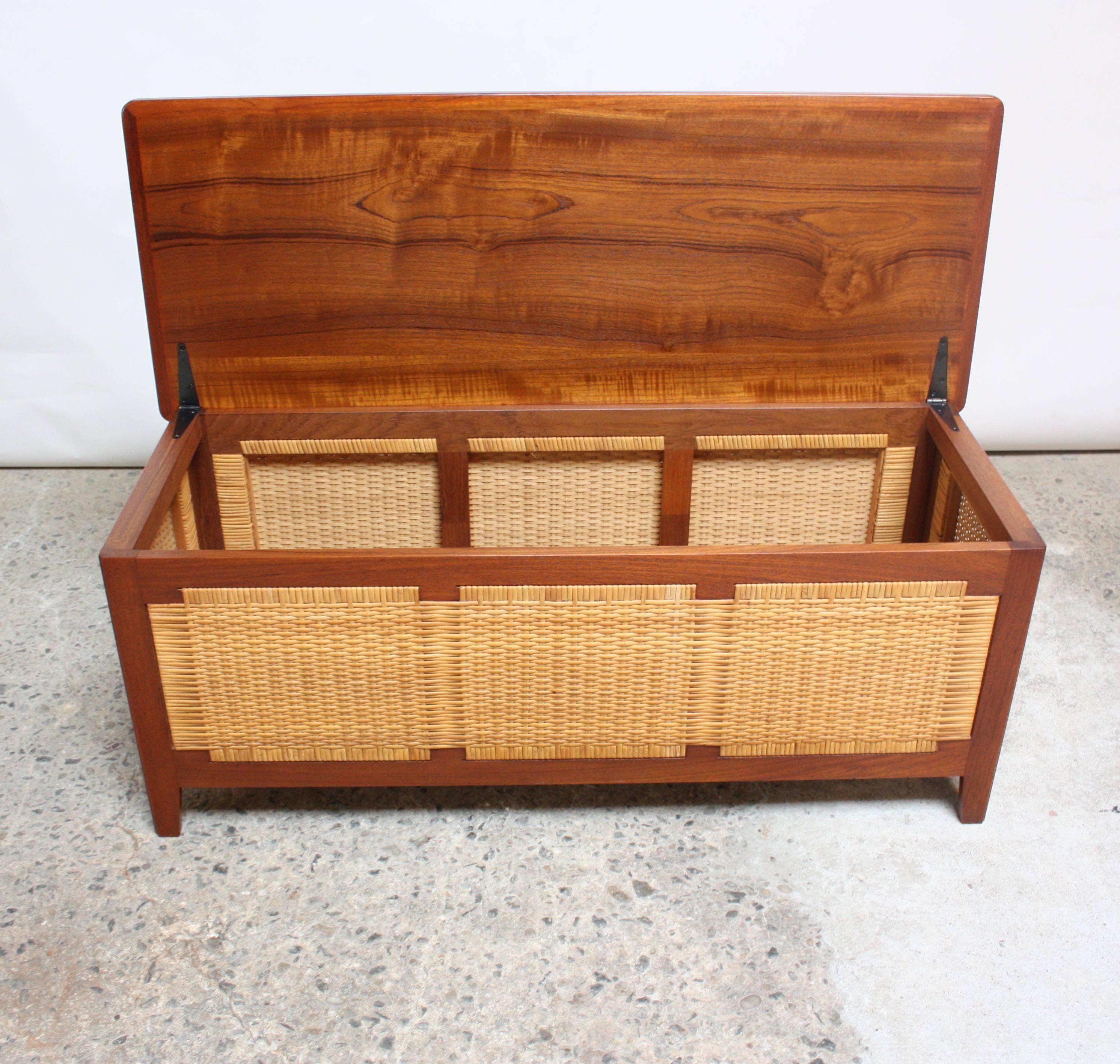 Mid-Century Modern Larger Poul Hundevad Blanket Chest Model PH52 in Solid Teak and Cane