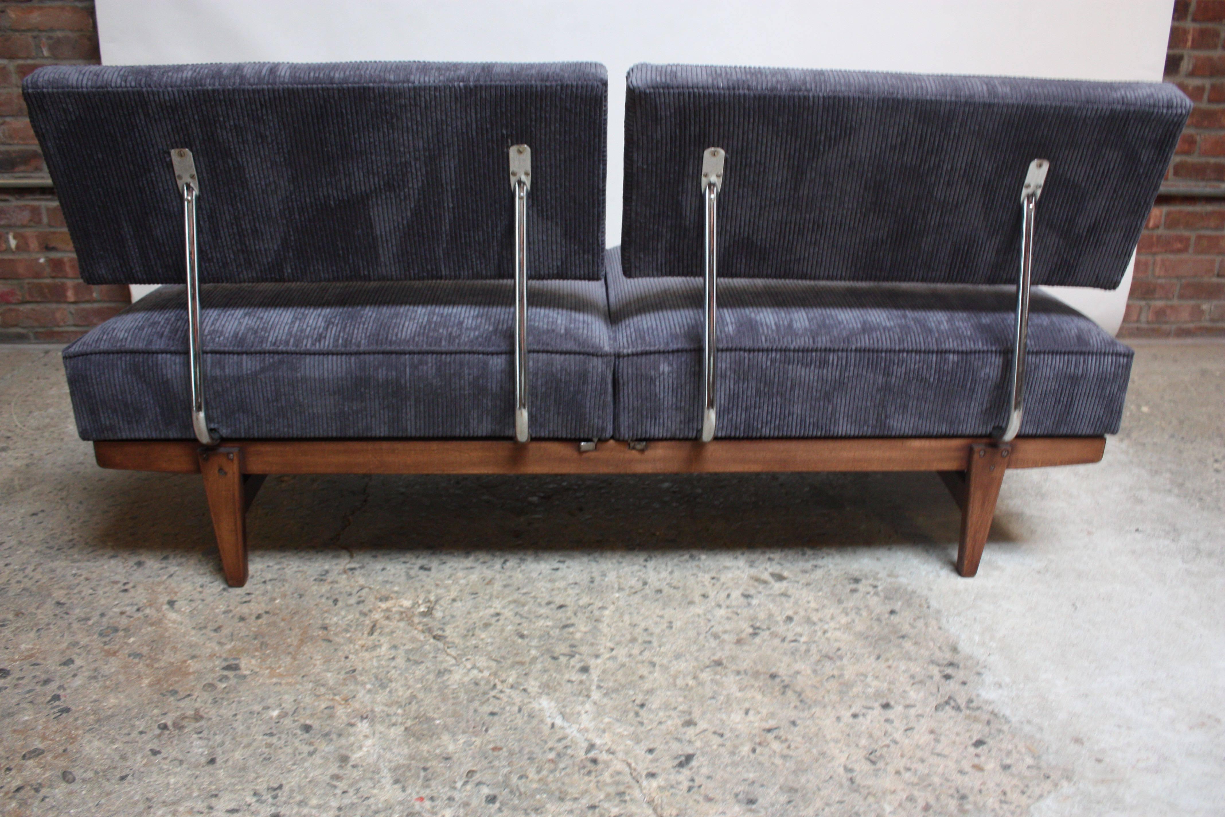 Mid-Century Modern Danish Modern Convertible Daybed/Sofa on Chrome and Walnut Base