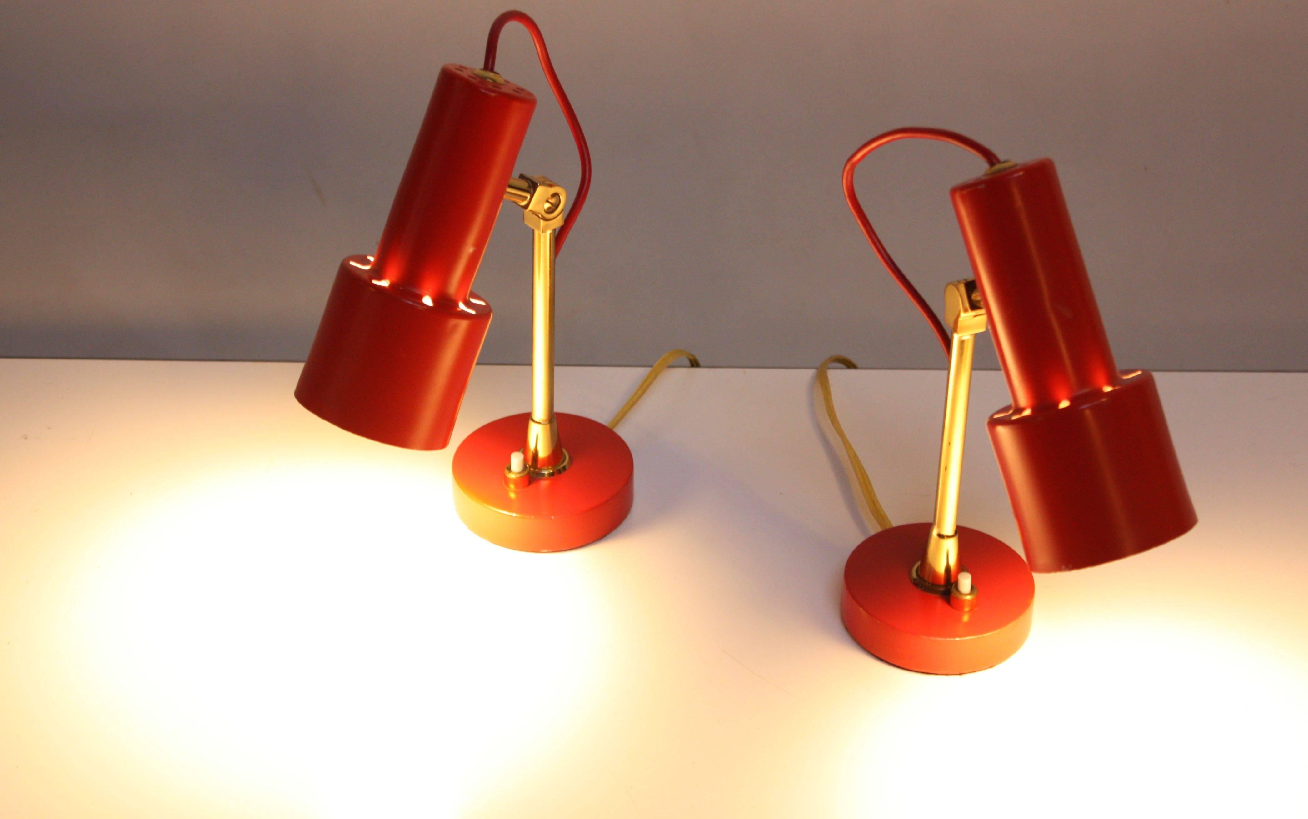 Pair of Mid-Century Italian Modern Petite Table Lamps / Sconces by Stilux In Good Condition For Sale In Brooklyn, NY