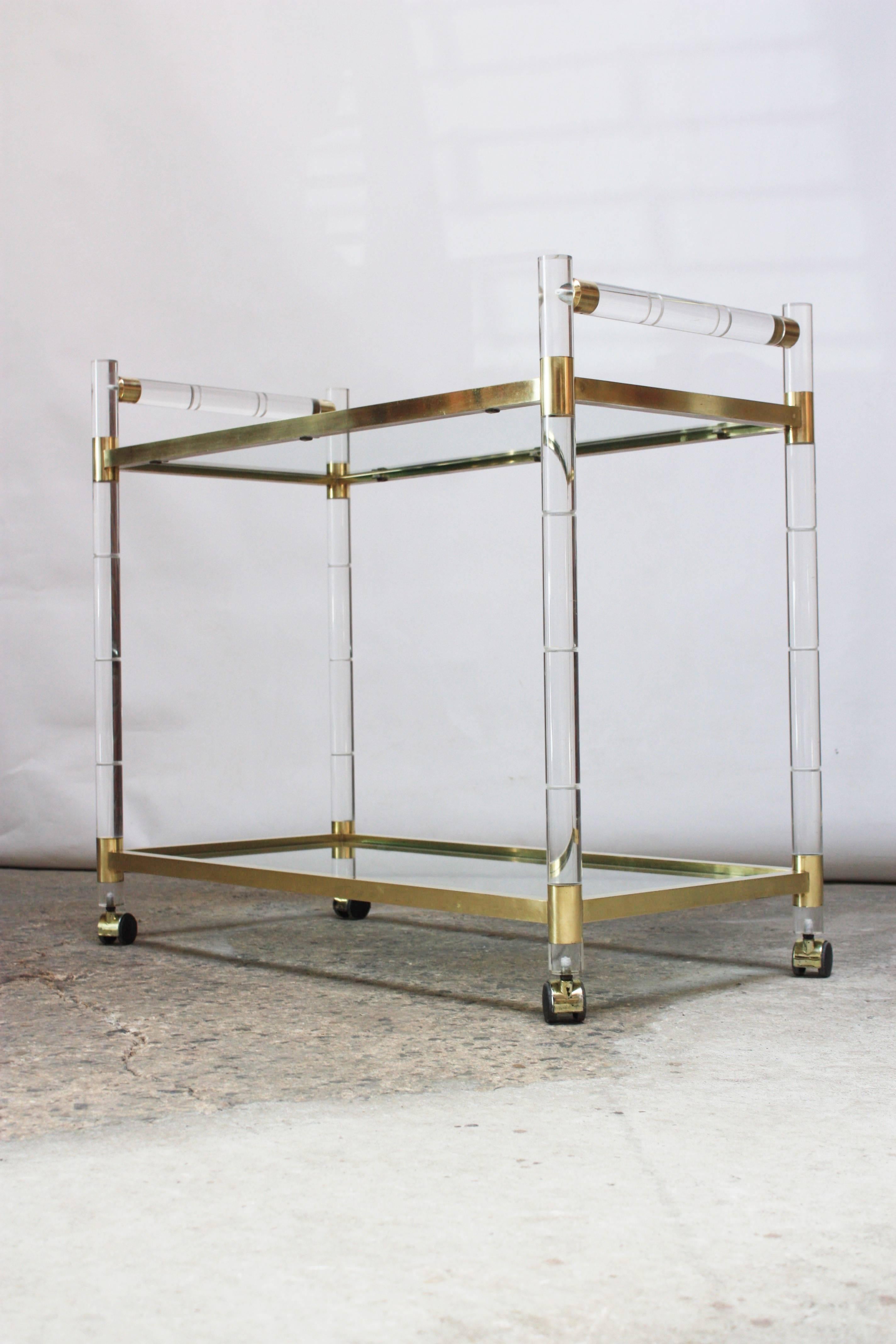 Polished Charles Hollis Jones Lucite Faux-Bamboo and Brass Serving Cart