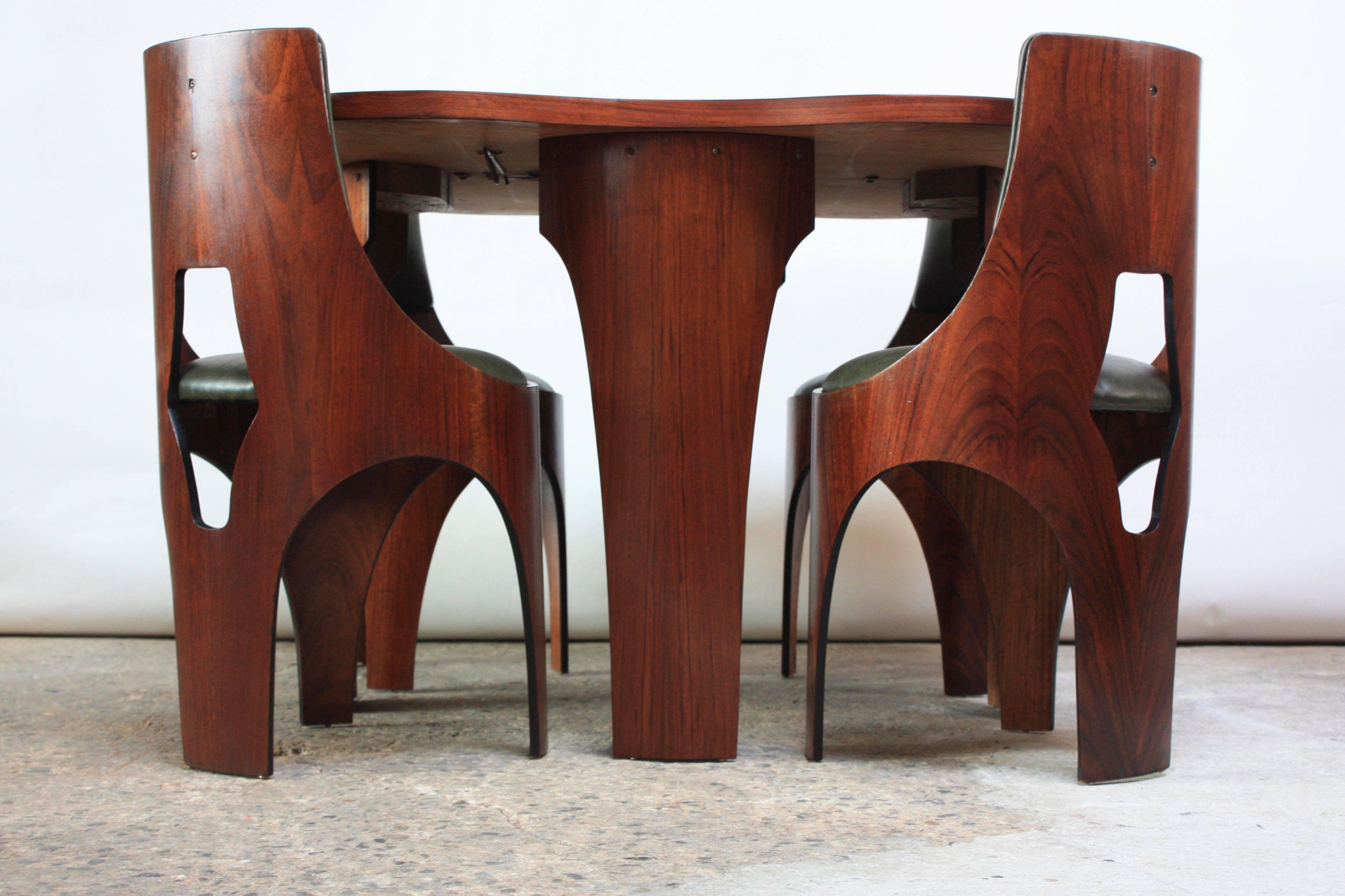 Mid-Century Modern Henry Glass 'Cylindra' Walnut Extendable Dining Table and Four Chairs