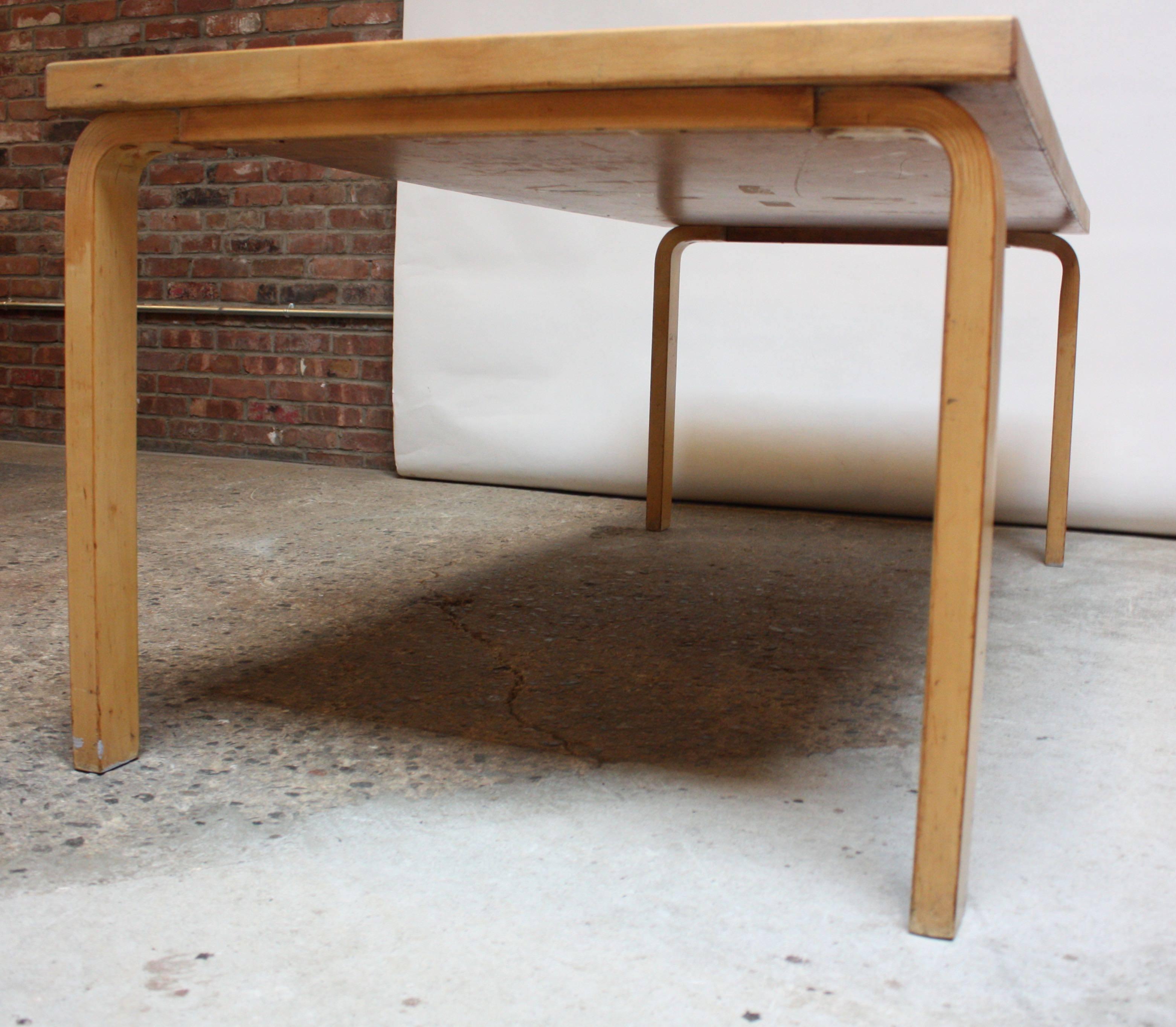 Laminated Alvar Aalto Birch Dining or Writing Table with Blue Top and Cabinet
