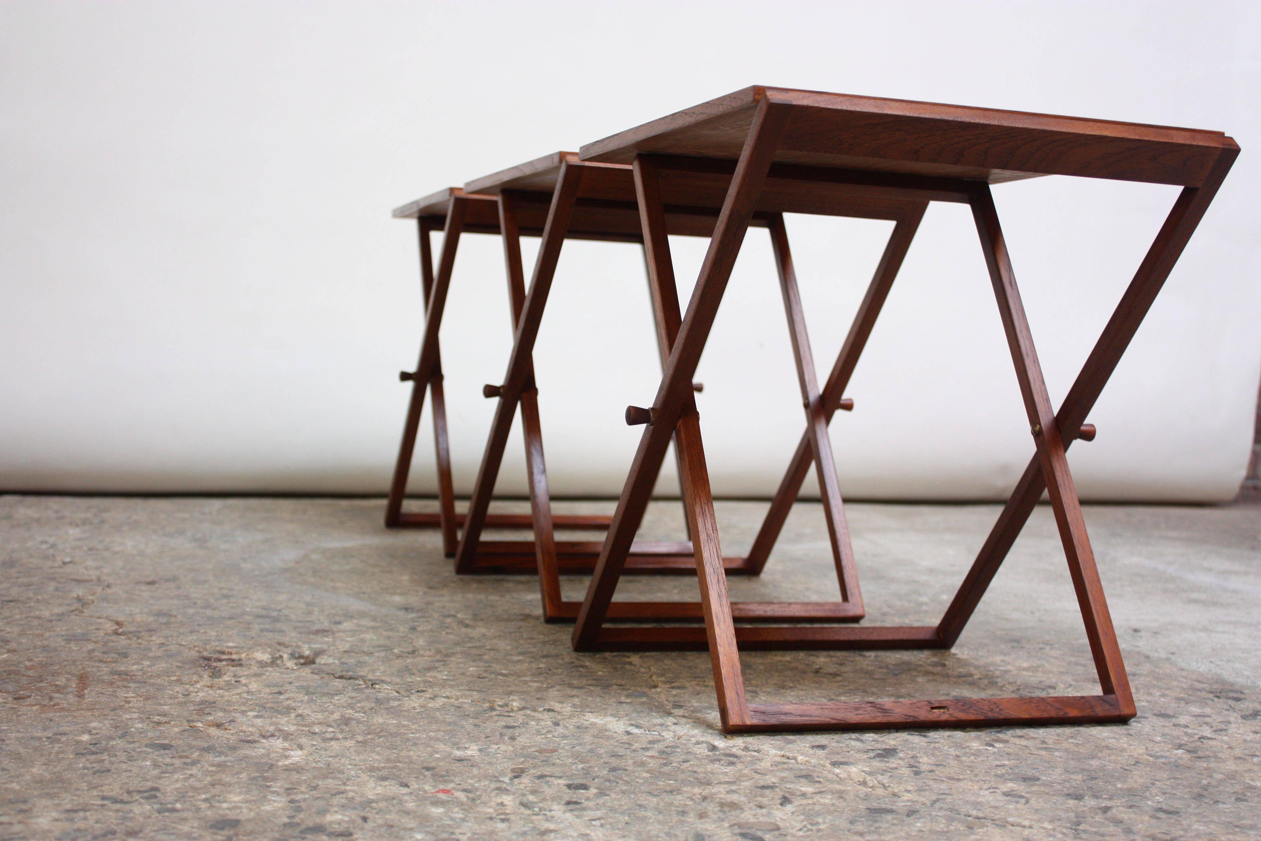 Nest of Three Teak Folding Tables by Illum Wikkelsø 2