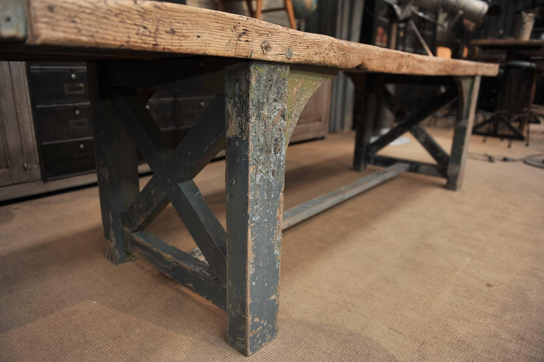 Pine French 1900 Primitive Long Work Table Original Color