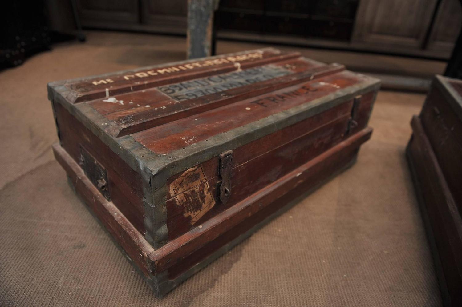 Vintage French Mahogany Travel Trunk For Sale at 1stdibs