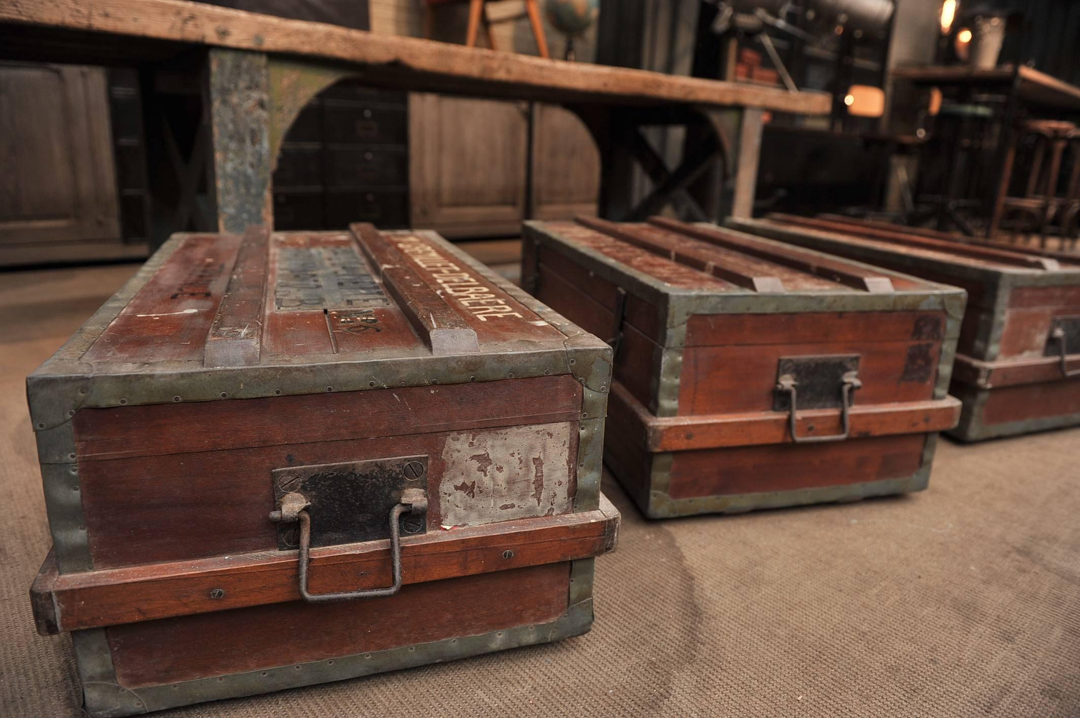 Art Nouveau Vintage French Mahogany Travel Trunk