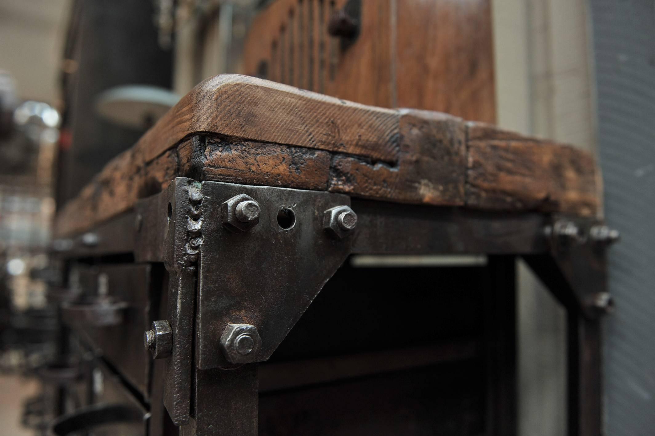 Early 20th Century Industrial Iron and Pine French Factory Drawer Workbench 1920s