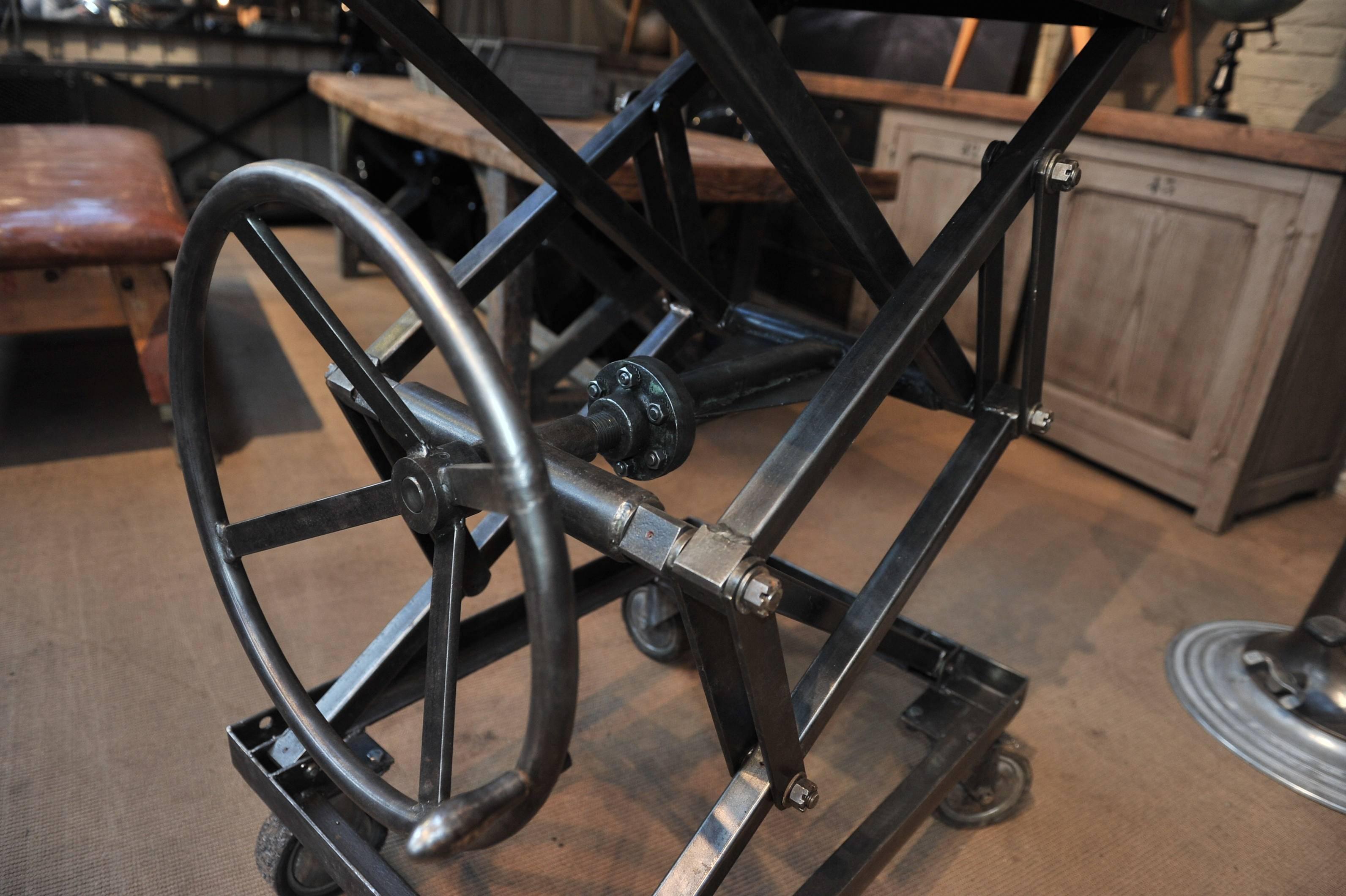 Industrial Iron Adjustable Rising Table on Wheels 2