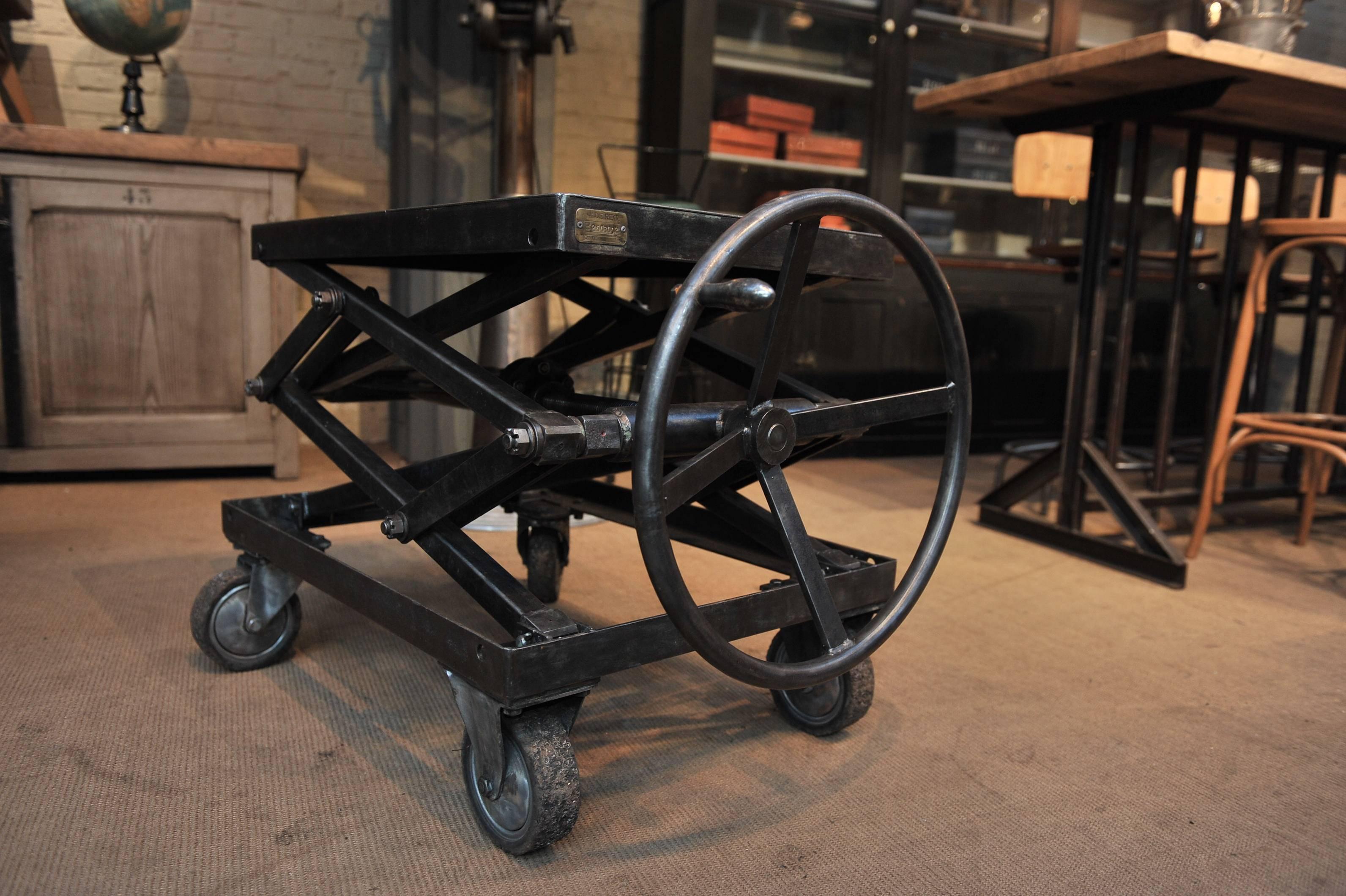Industrial Iron Adjustable Rising Table on Wheels 4