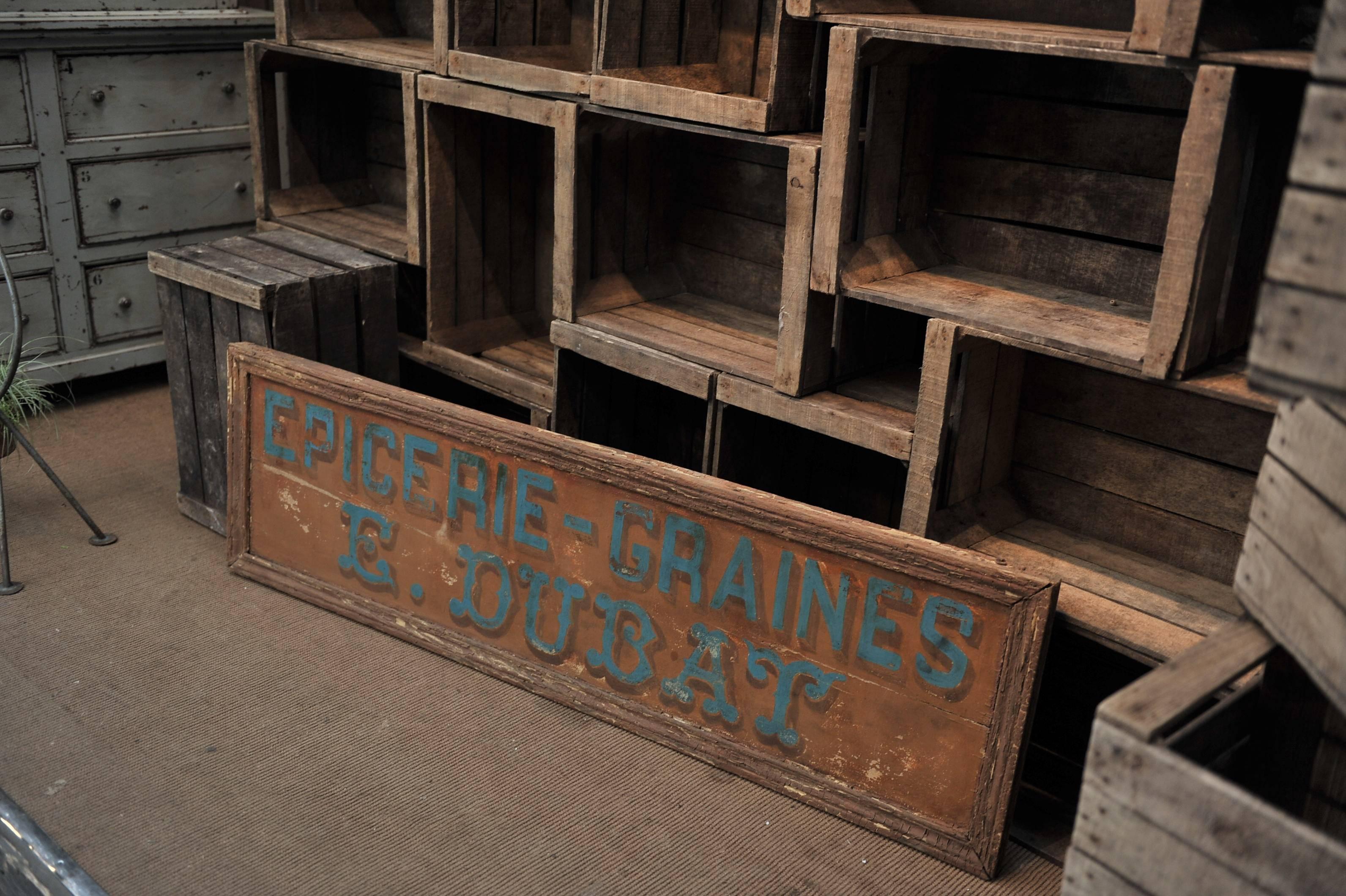 Vintage French Local Greengrocery Seeds Shop Wood Sign, 1930s In Good Condition In Roubaix, FR