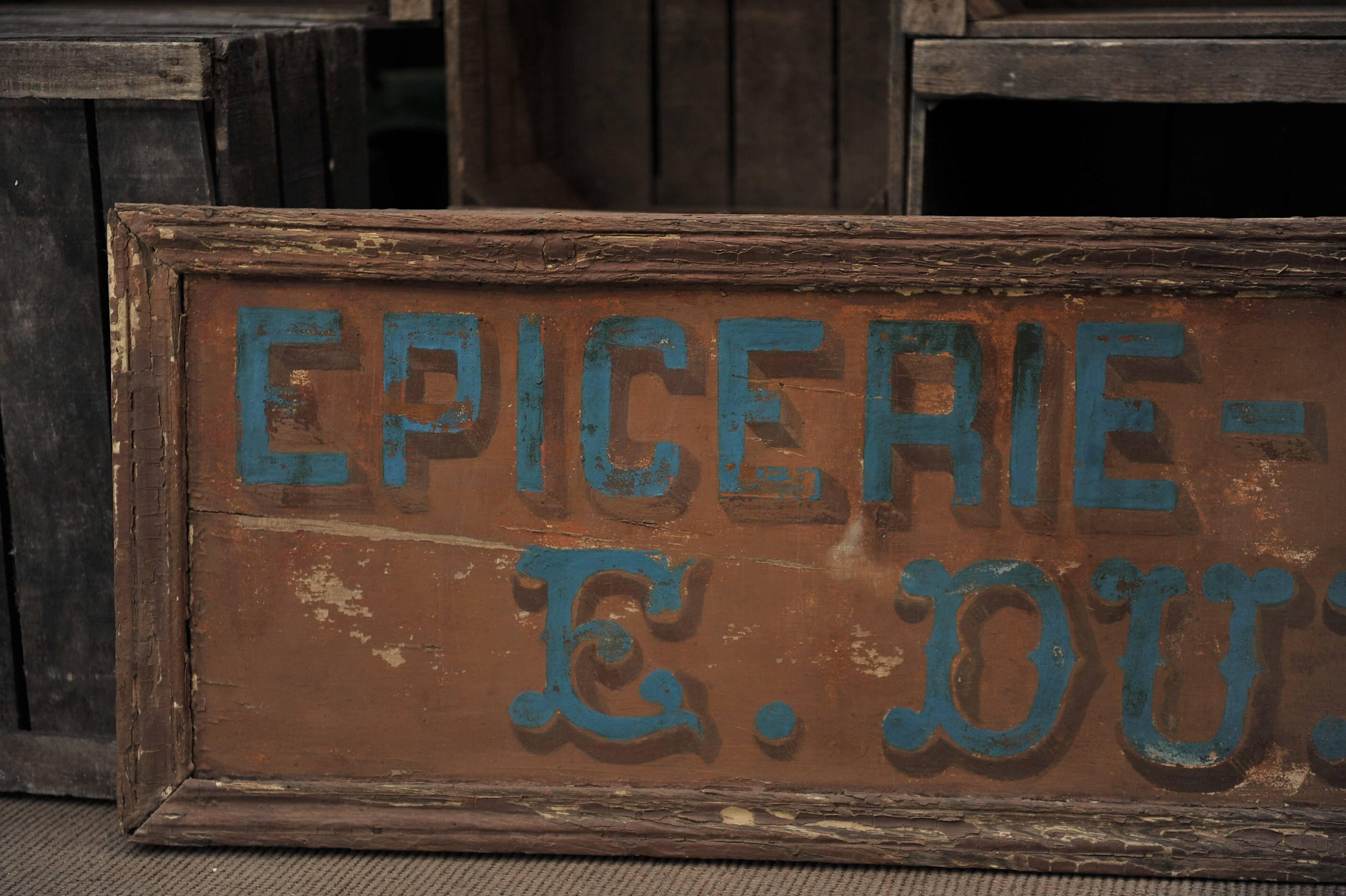 Vintage wood sign: Epicerie - Graines E.DUBAT (Local Greengrocery Seeds Shop), original patina 1930s.