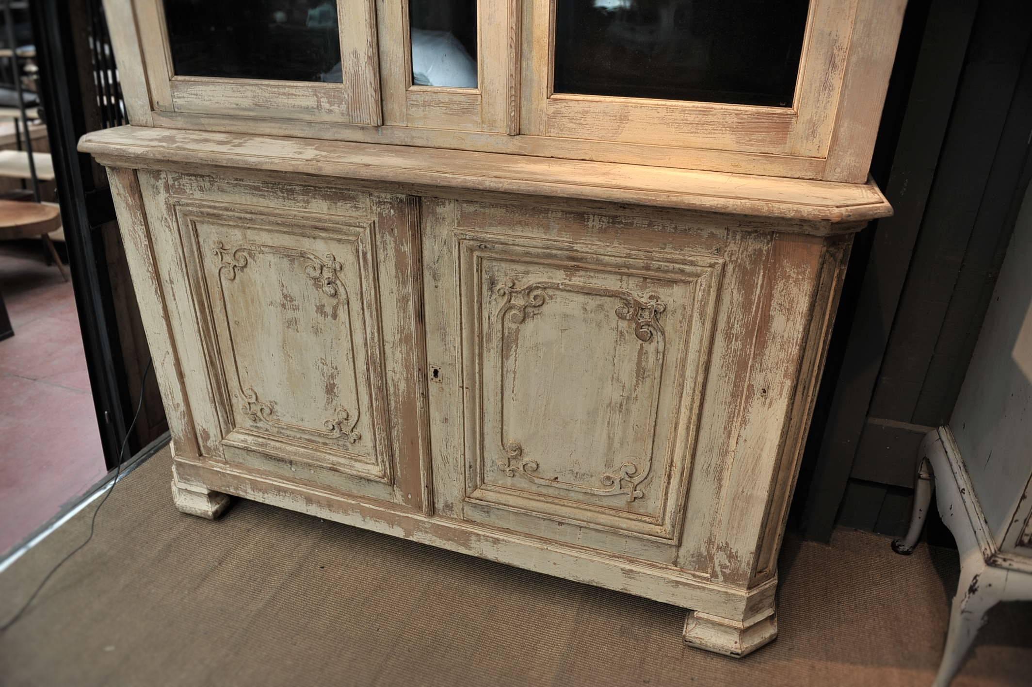 French Two Parts Bookcase Original Painted Cabinet, Early 1900 4